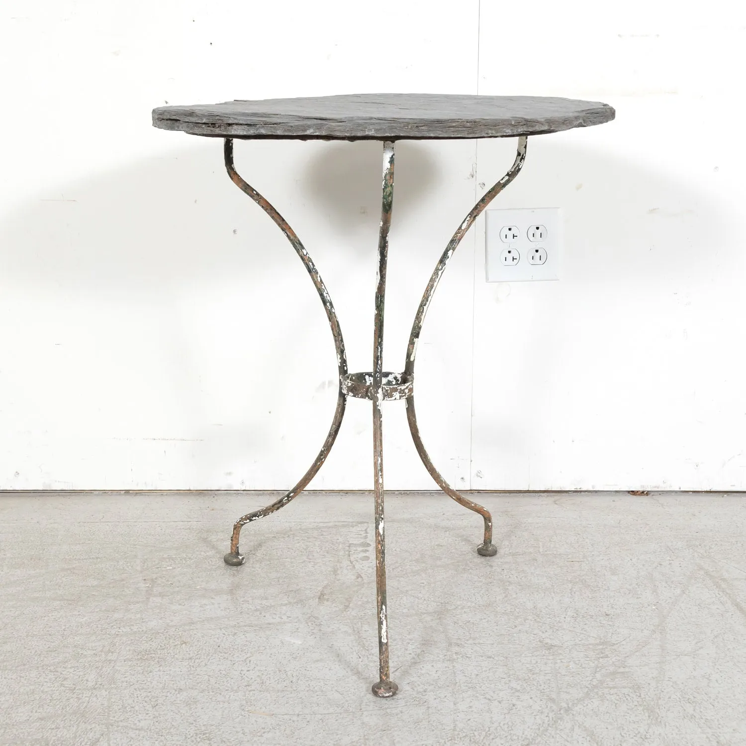 19th Century French Bistro or Garden Table with Round Slate Top and Painted Iron Base