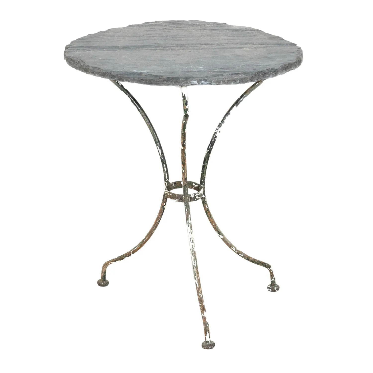 19th Century French Bistro or Garden Table with Round Slate Top and Painted Iron Base
