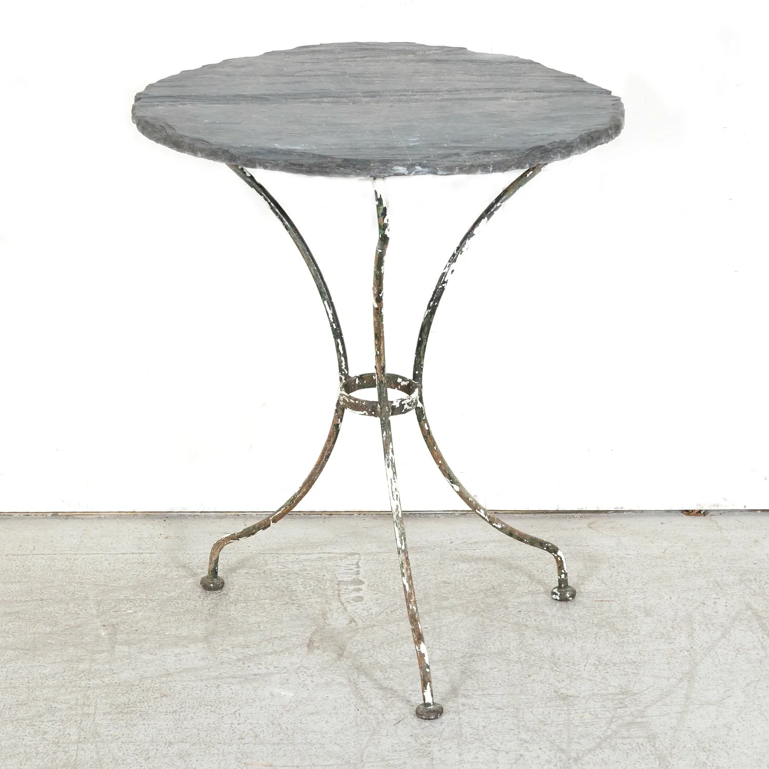 19th Century French Bistro or Garden Table with Round Slate Top and Painted Iron Base