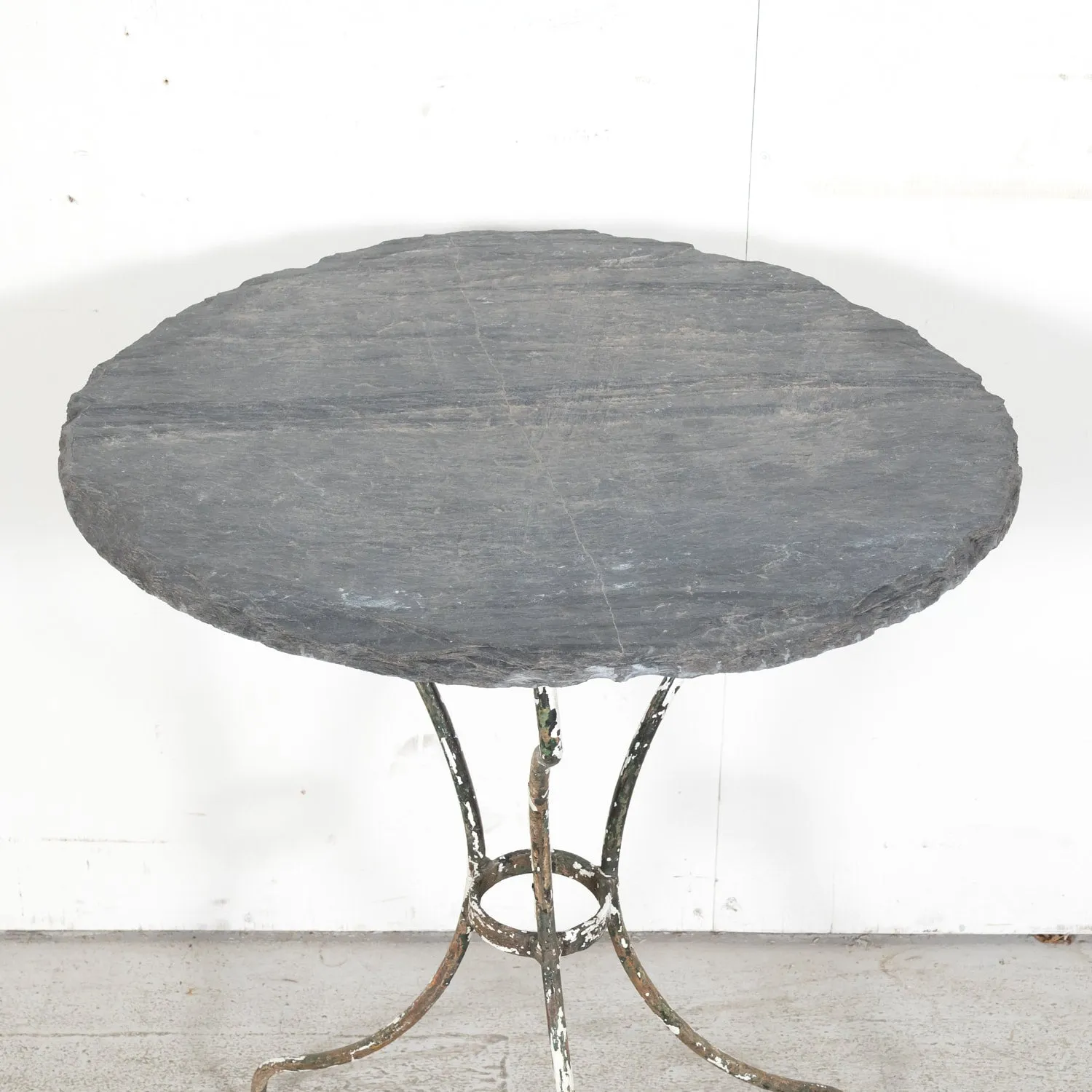 19th Century French Bistro or Garden Table with Round Slate Top and Painted Iron Base
