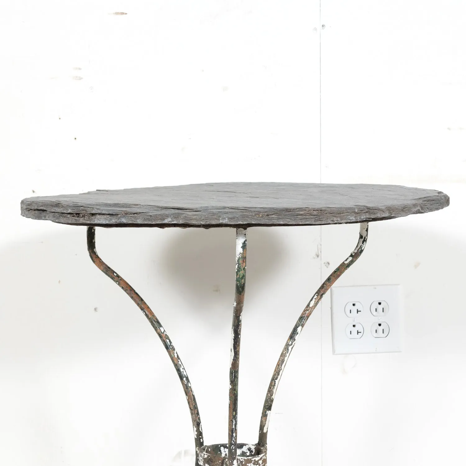 19th Century French Bistro or Garden Table with Round Slate Top and Painted Iron Base