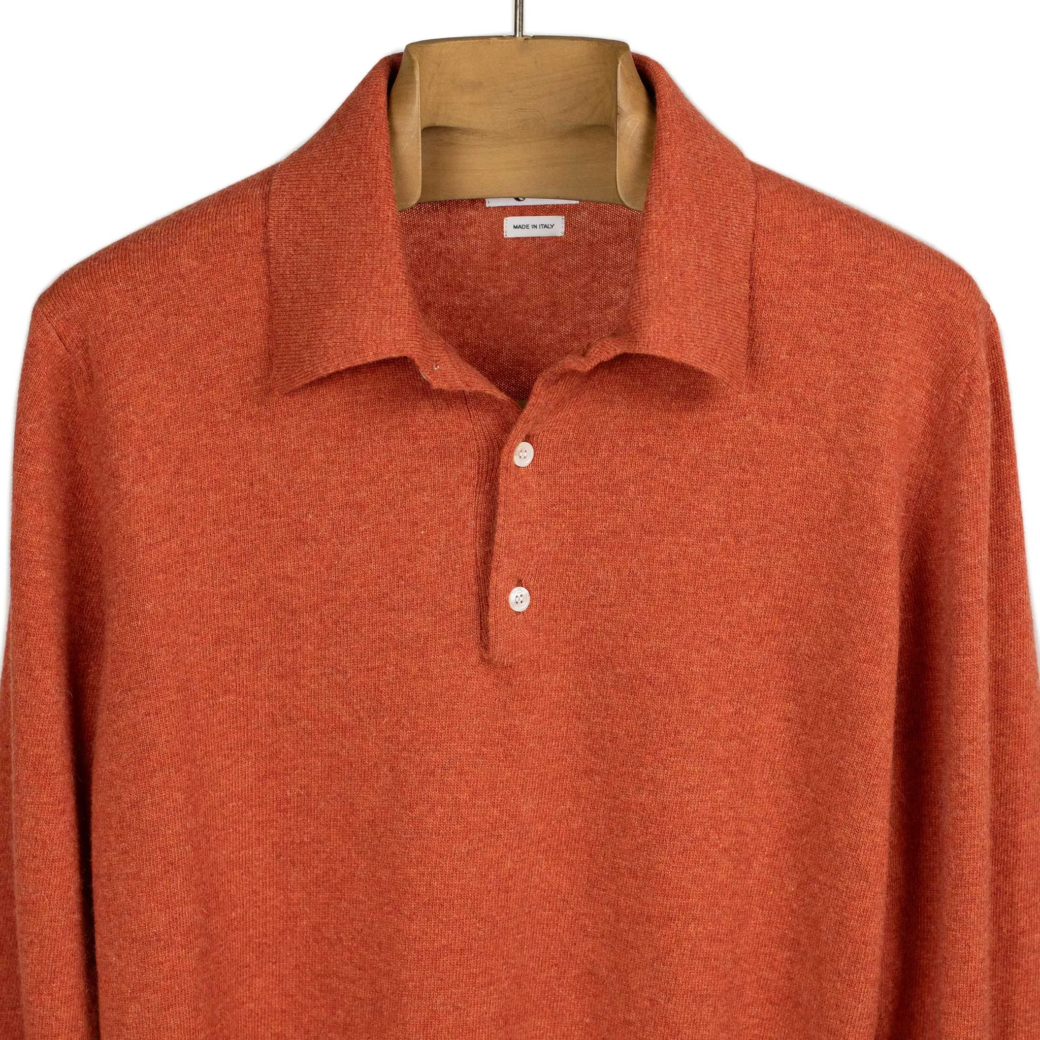 Aaric classic polo sweater in orange wool mix