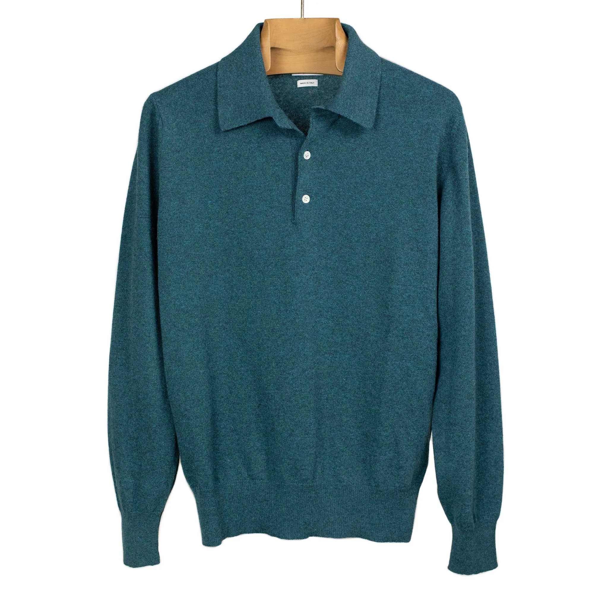 Aaric classic polo sweater in teal wool mix