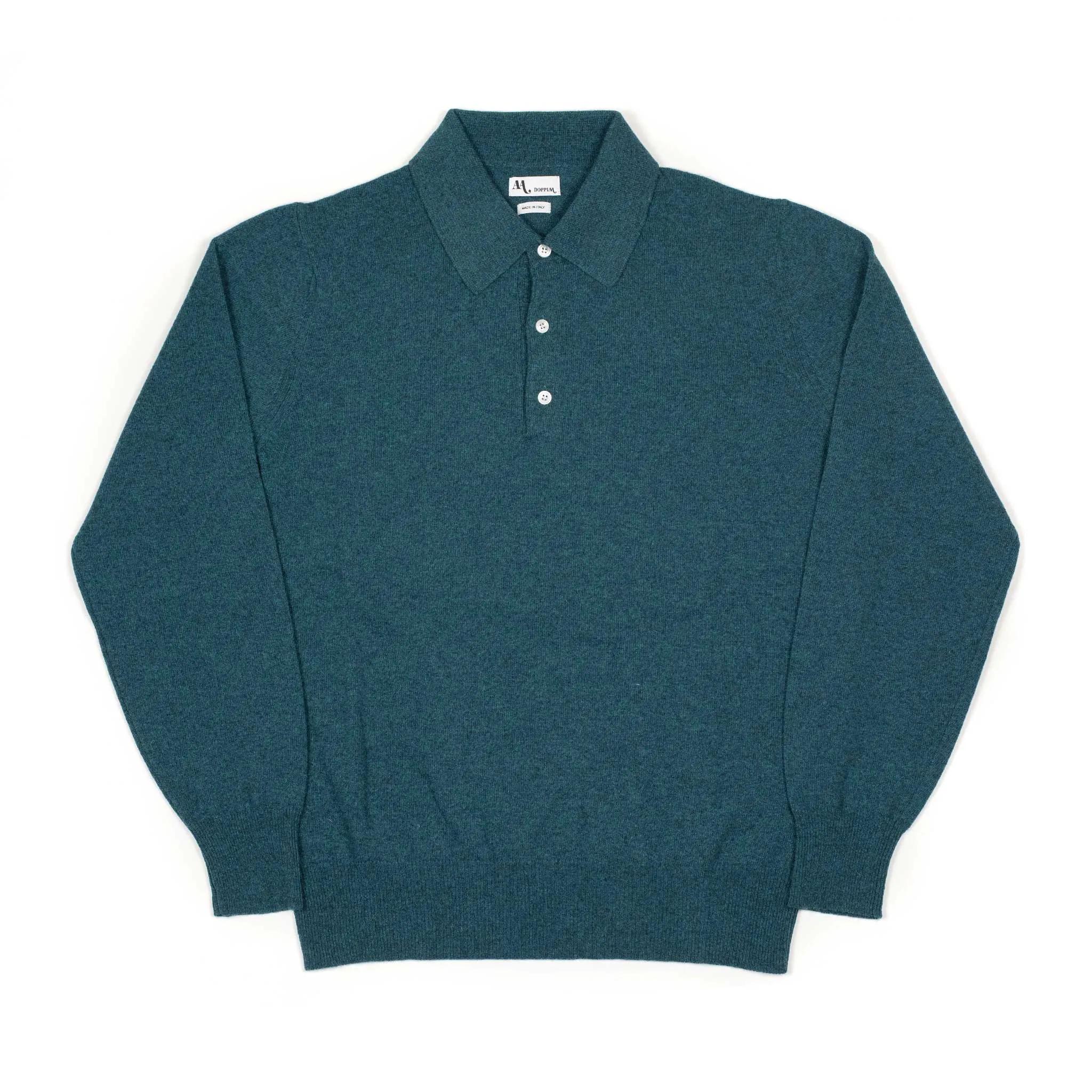 Aaric classic polo sweater in teal wool mix