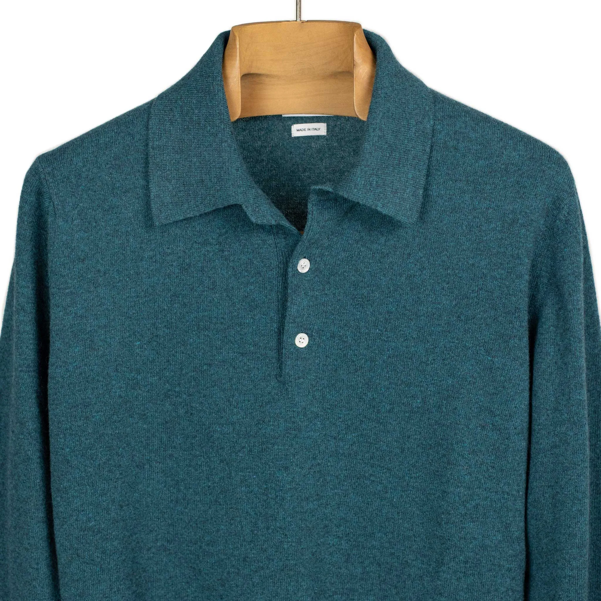 Aaric classic polo sweater in teal wool mix