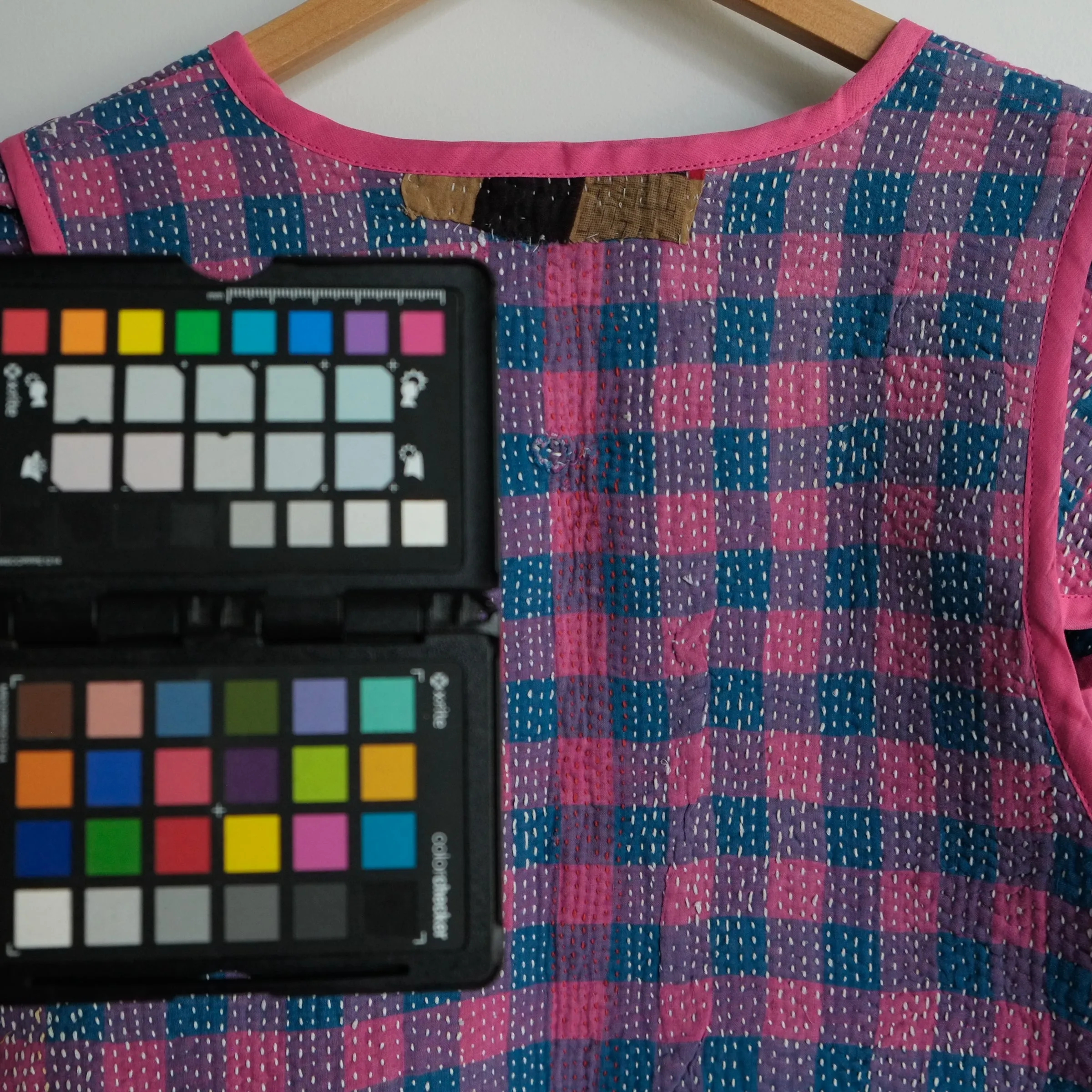 Amelia Flutter Sleeve Vest Magenta and Teal Check L066