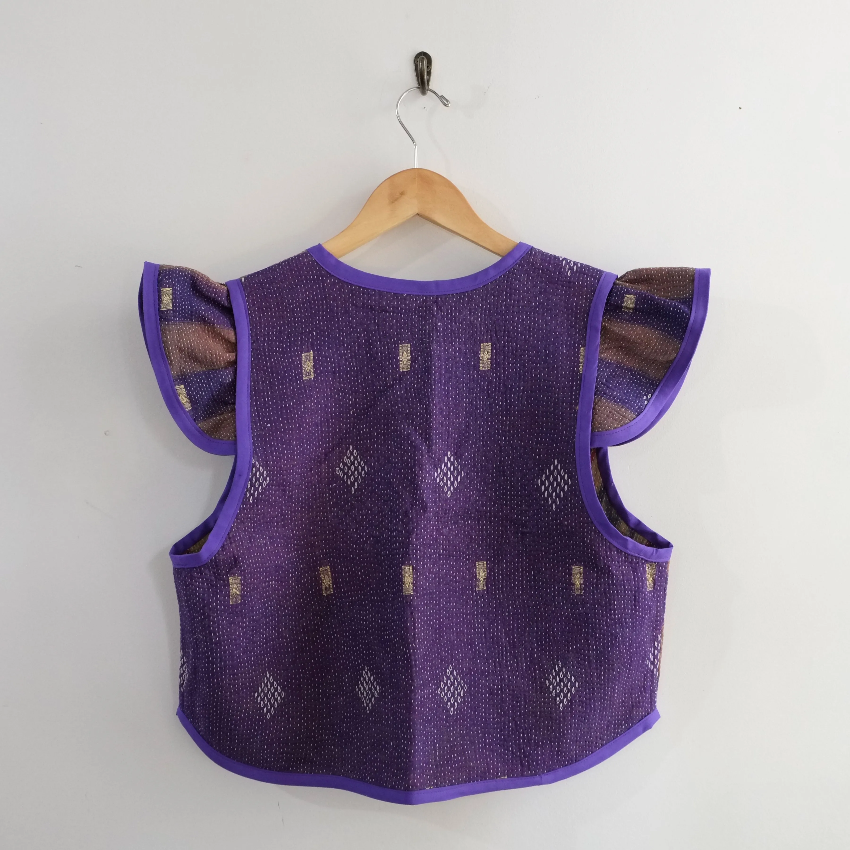 Amelia Flutter Sleeve Vest Purple with Mini Gold Bars and Diamond Embroidery M017