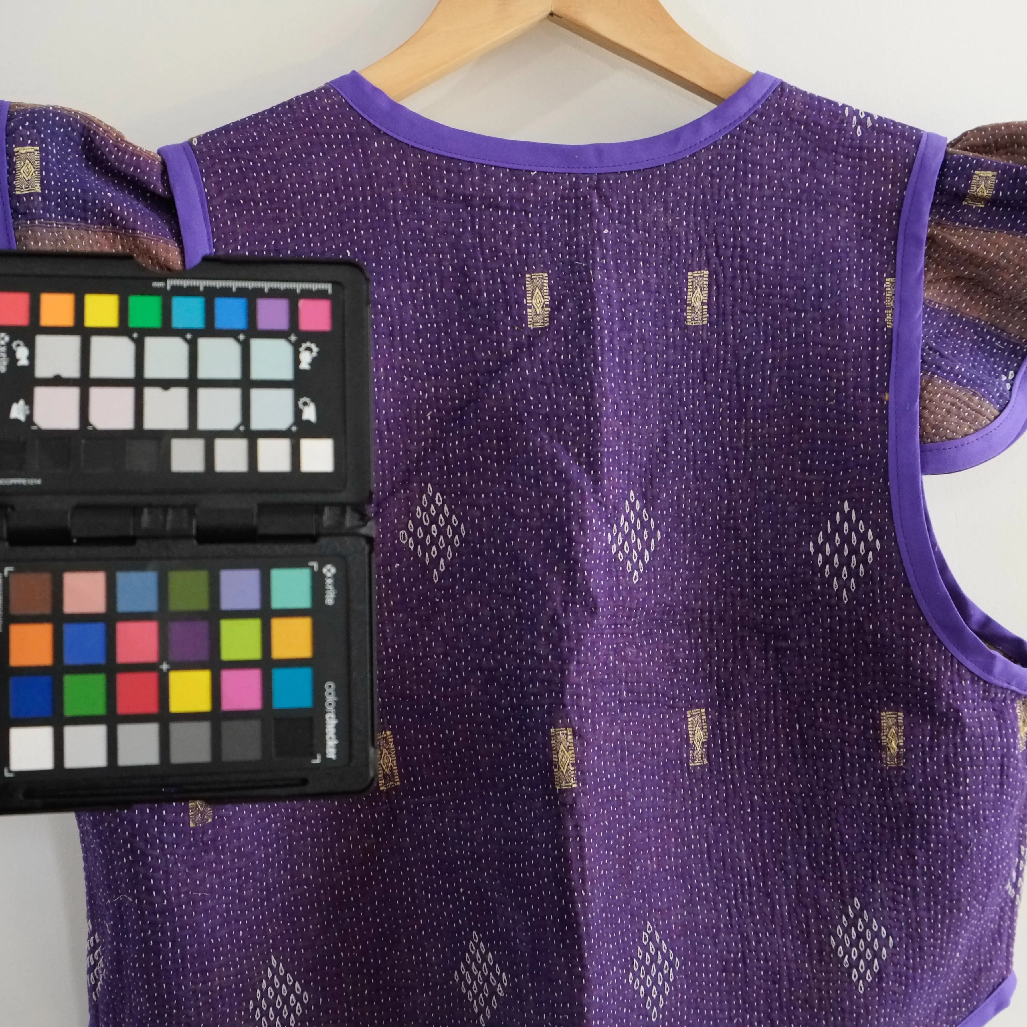 Amelia Flutter Sleeve Vest Purple with Mini Gold Bars and Diamond Embroidery M017