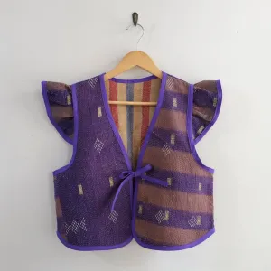 Amelia Flutter Sleeve Vest Purple with Mini Gold Bars and Diamond Embroidery M017