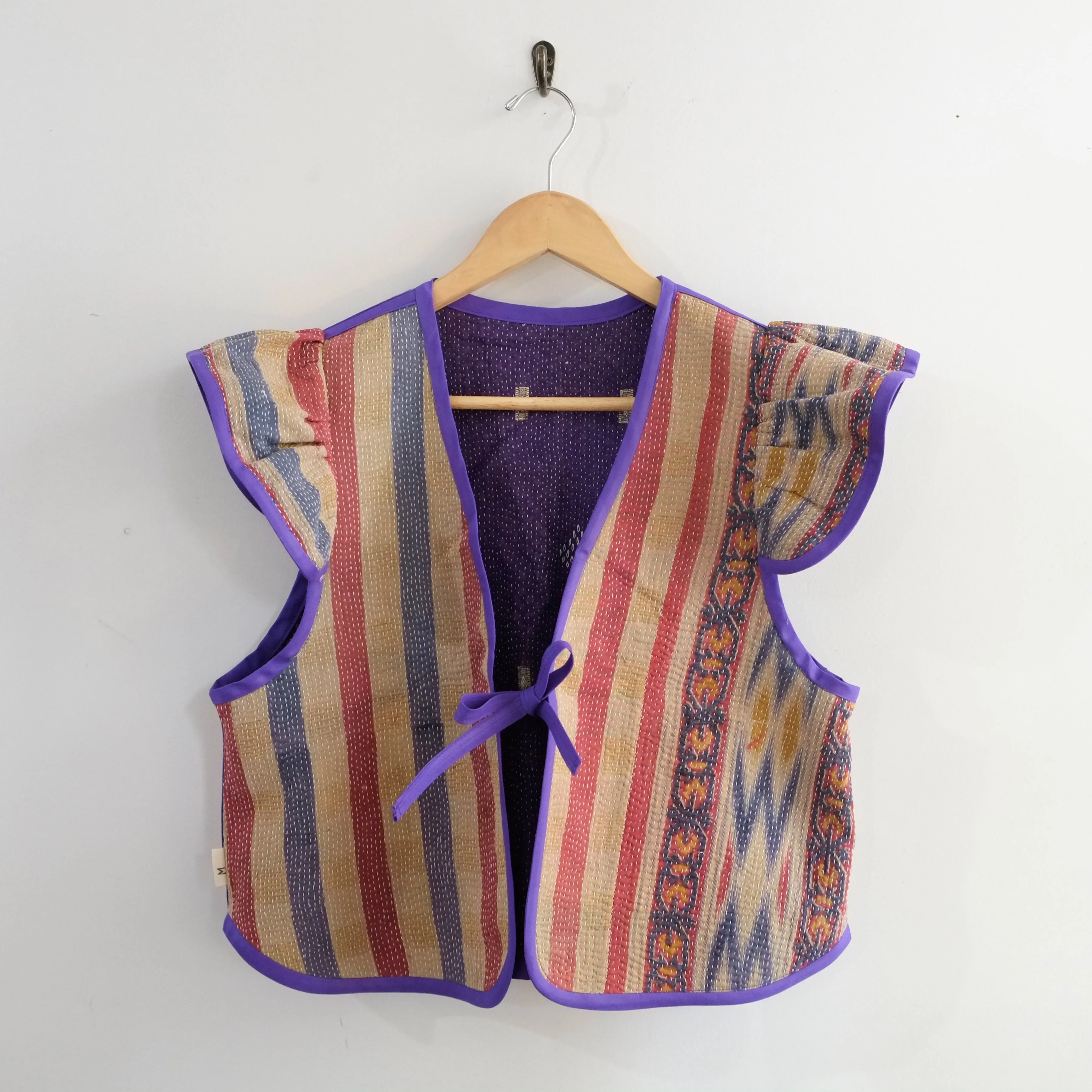 Amelia Flutter Sleeve Vest Purple with Mini Gold Bars and Diamond Embroidery M017