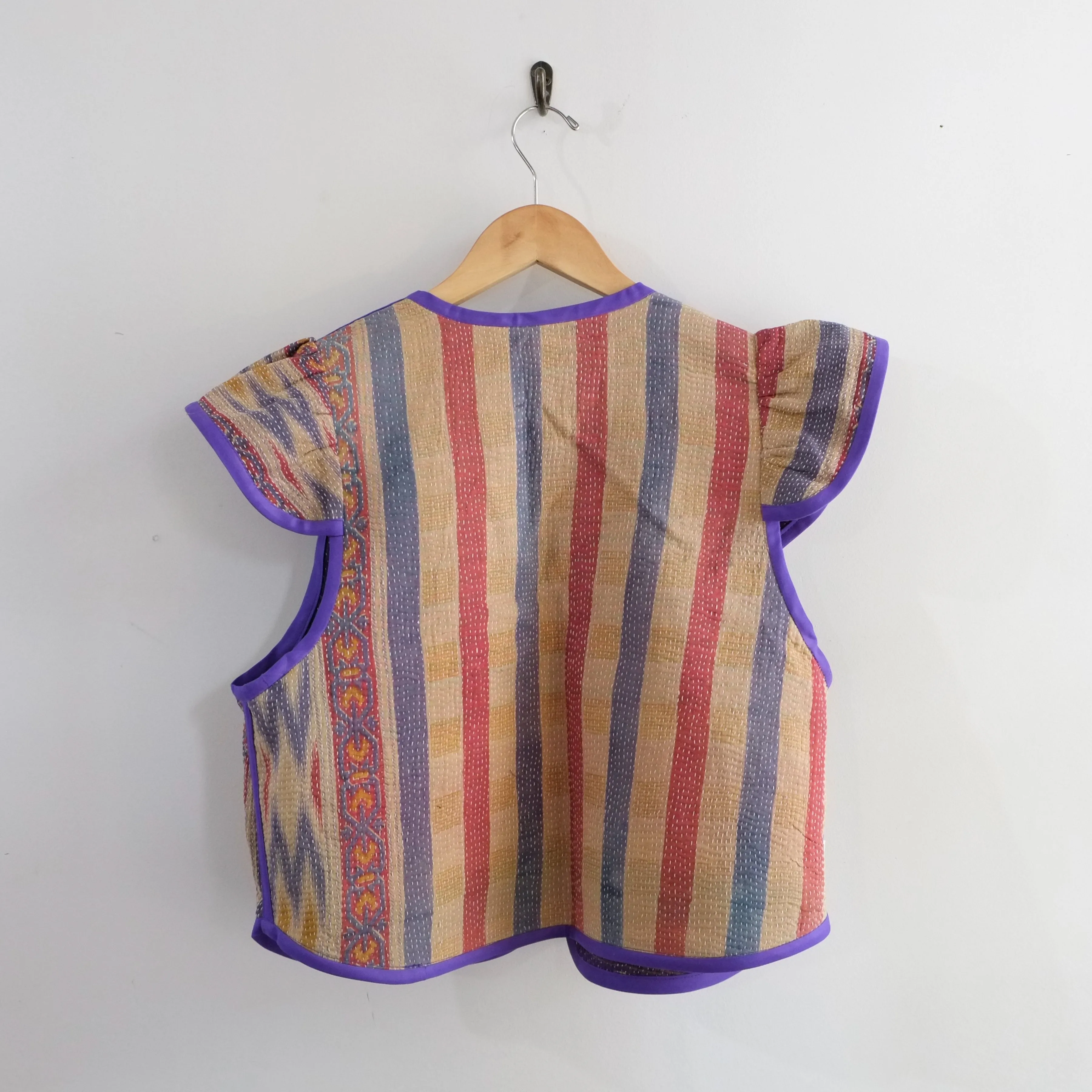 Amelia Flutter Sleeve Vest Purple with Mini Gold Bars and Diamond Embroidery M017