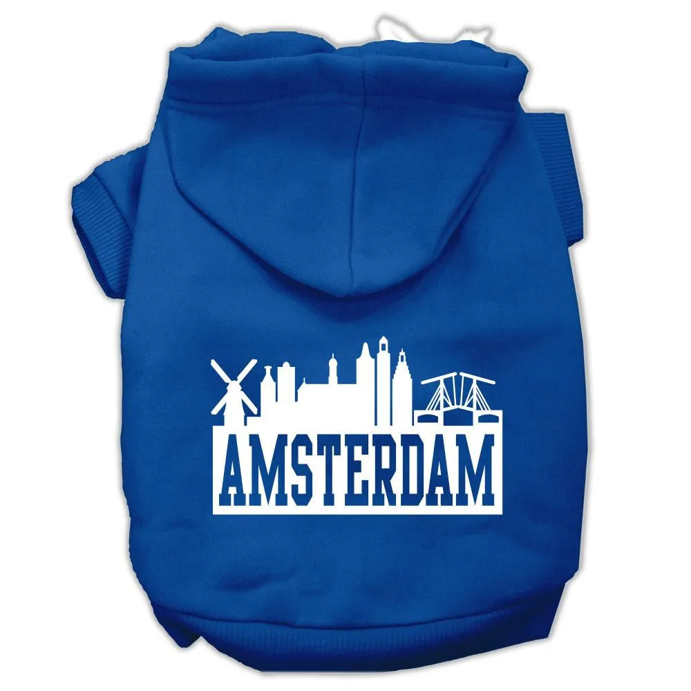 Amsterdam Skyline Screen Print Pet Hoodies Blue Size XL (16)