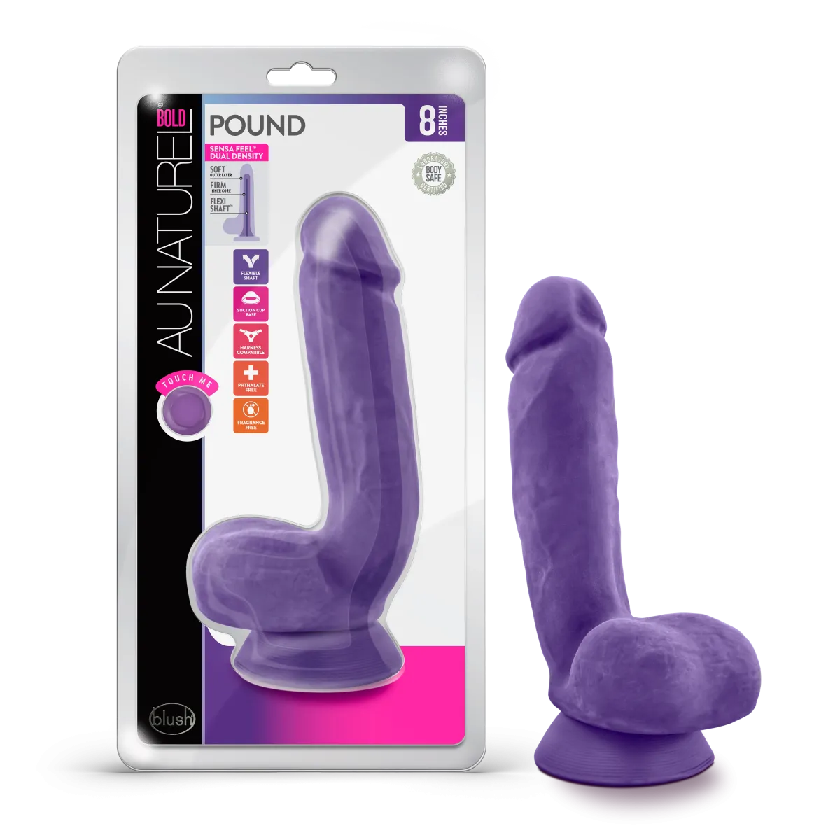 Au Naturel Bold By Blush® | Pound Realistic Purple 8.5-Inch Long Dildo With Balls & Suction Cup Base
