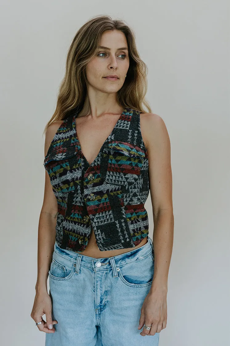 Aztec Wool Vest - Grey