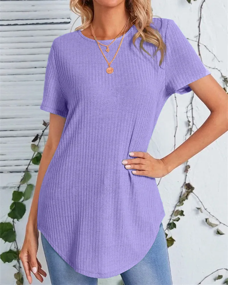 BerryBetty - Back single-breasted casual solid color t-shirt
