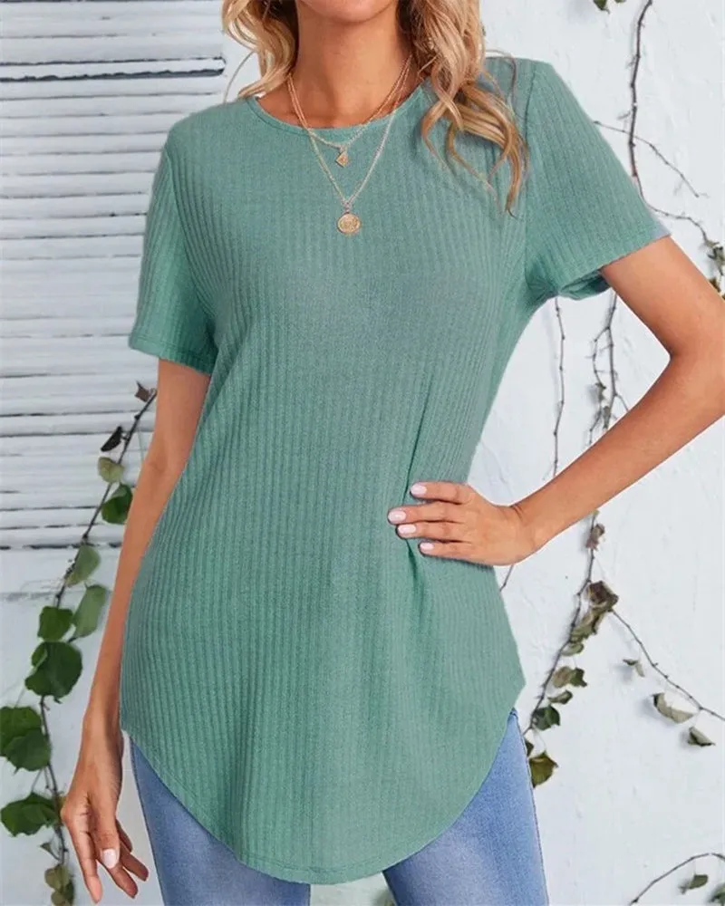 BerryBetty - Back single-breasted casual solid color t-shirt