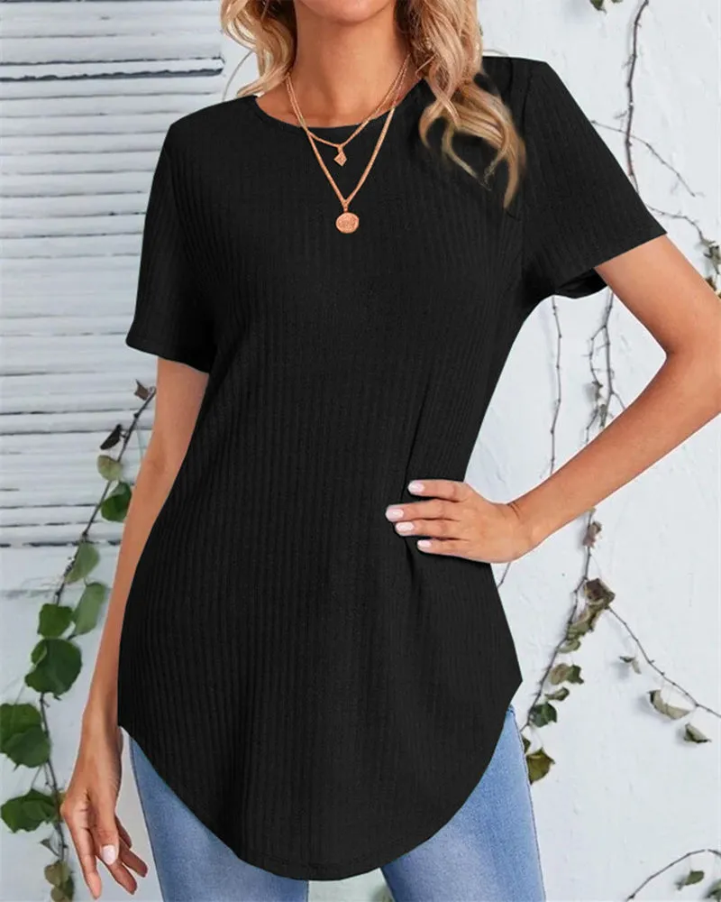 BerryBetty - Back single-breasted casual solid color t-shirt
