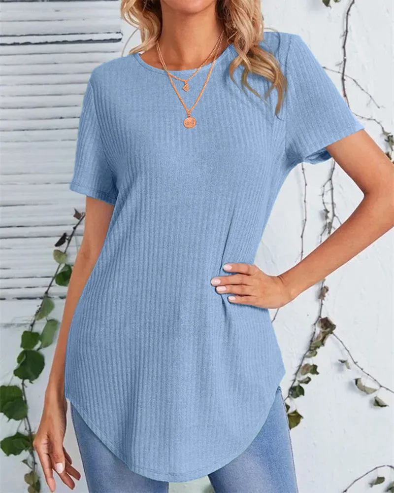 BerryBetty - Back single-breasted casual solid color t-shirt