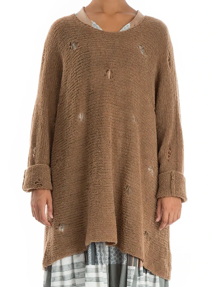 Casual Loose Solid Color Long-sleeved Ripped Top