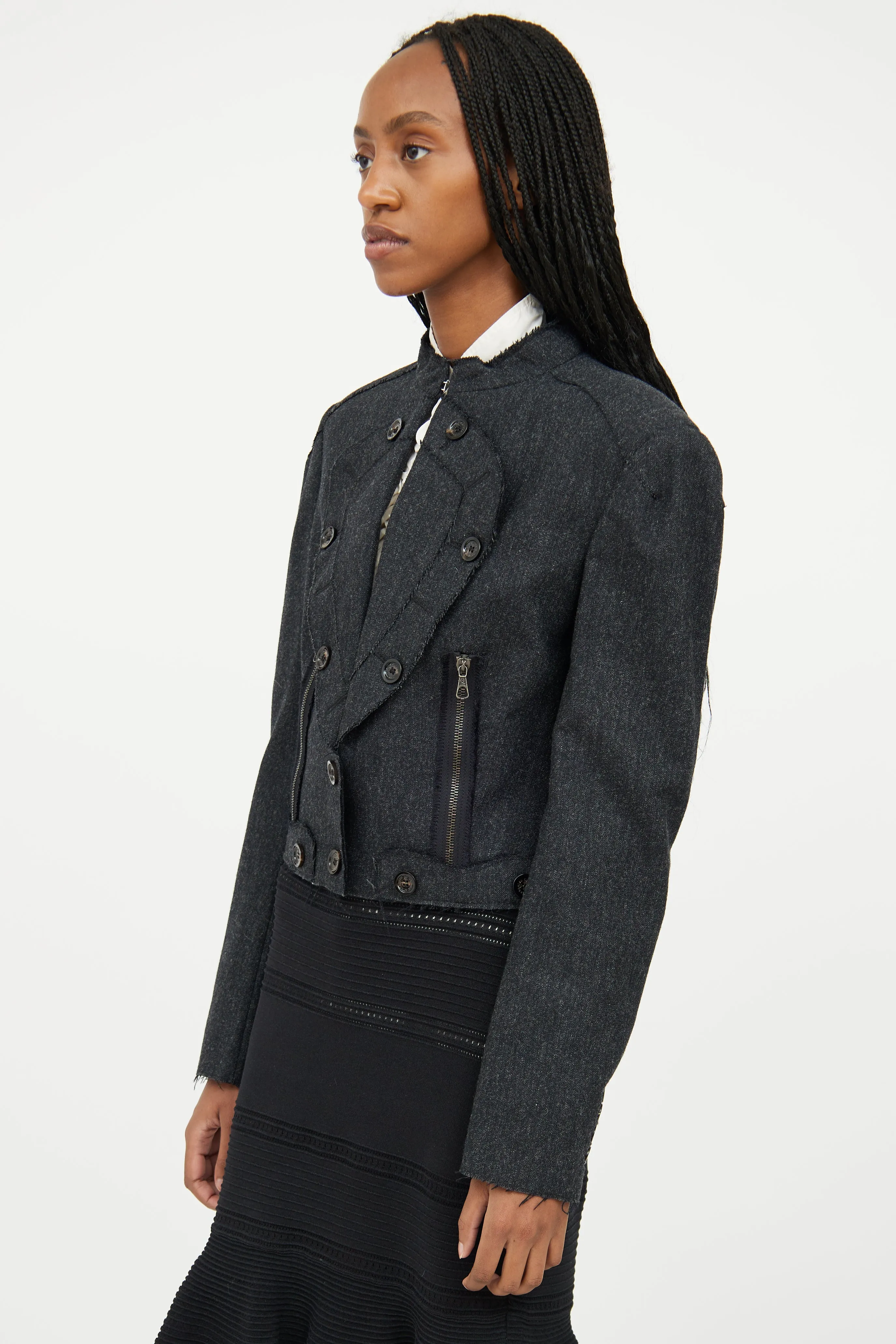 Dark Grey Wool Distressed Jacket