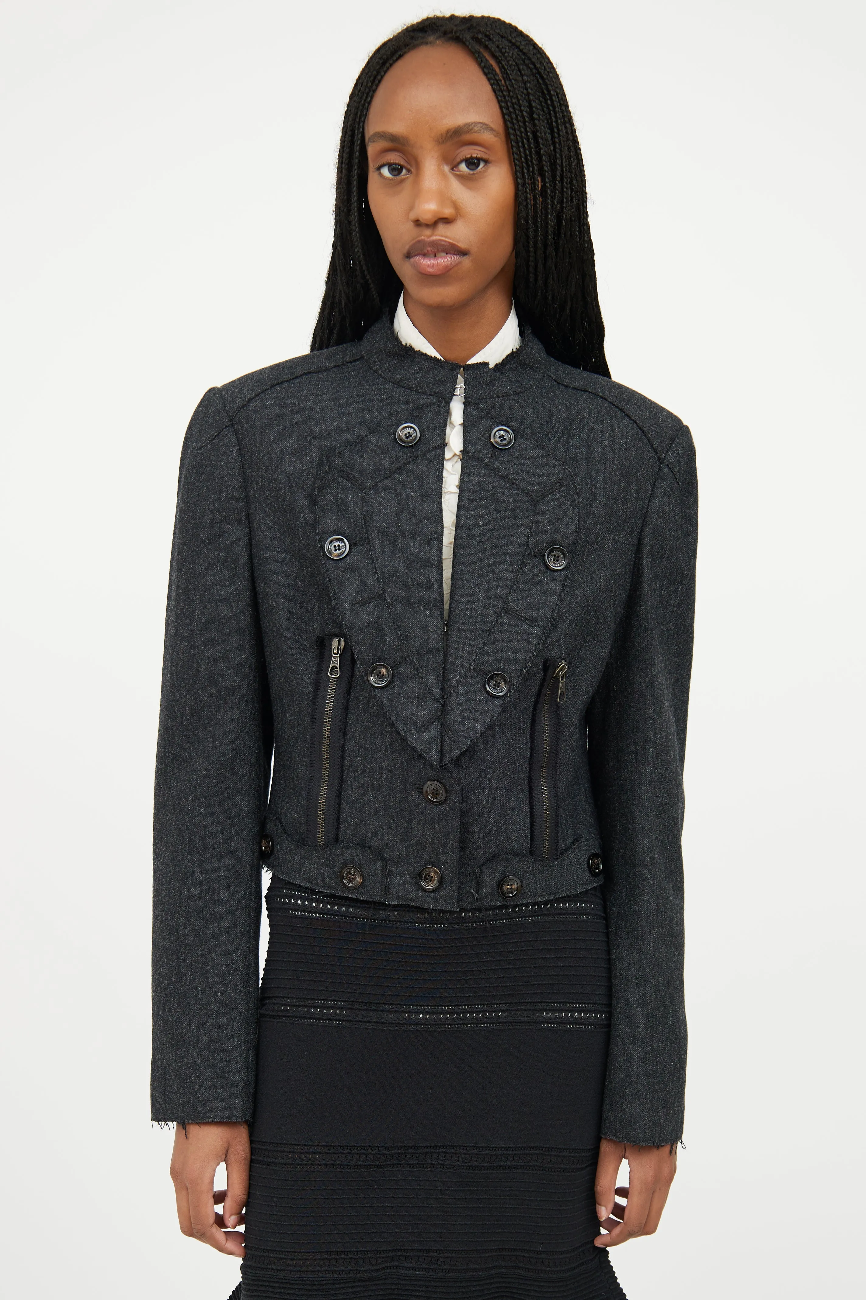 Dark Grey Wool Distressed Jacket