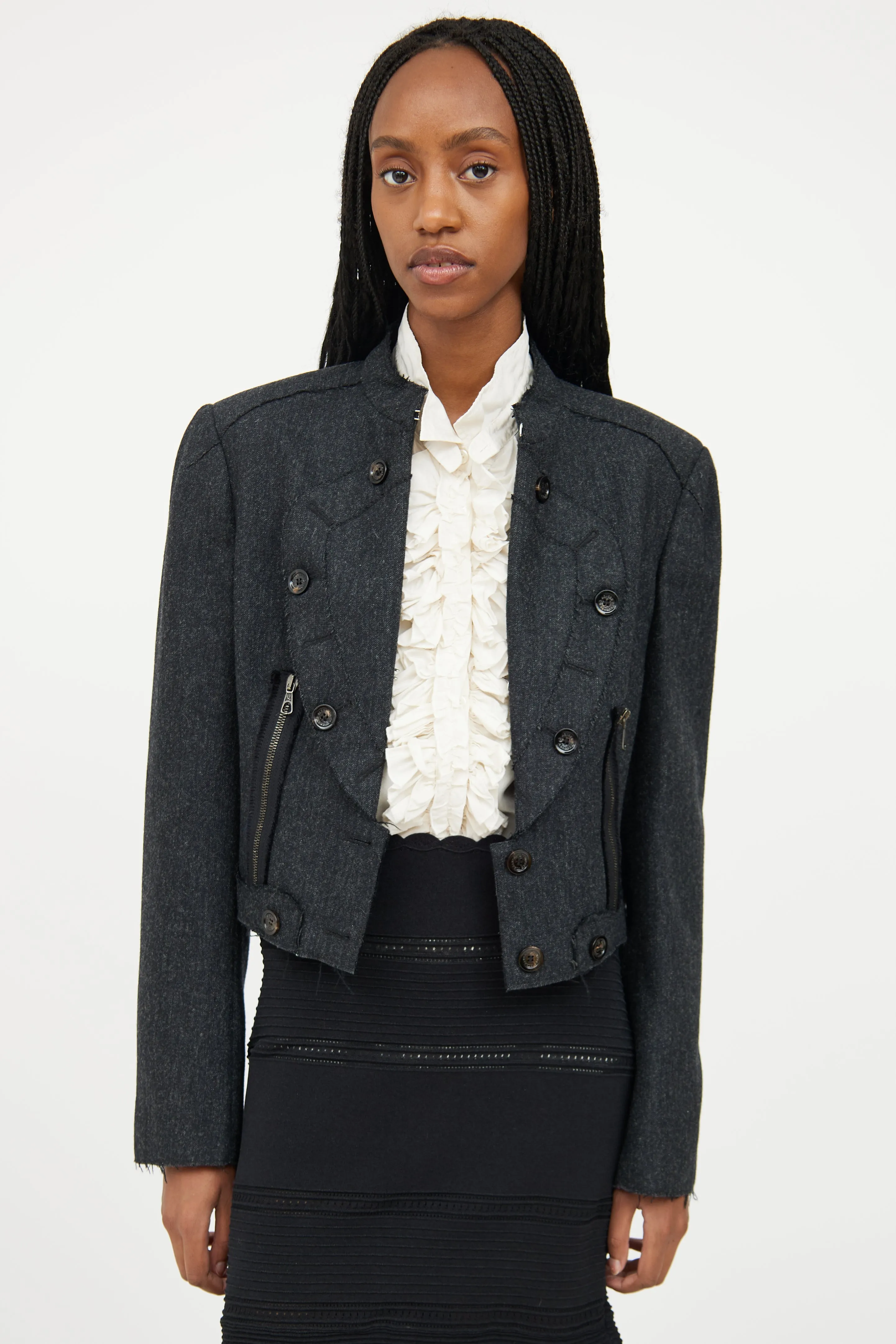 Dark Grey Wool Distressed Jacket