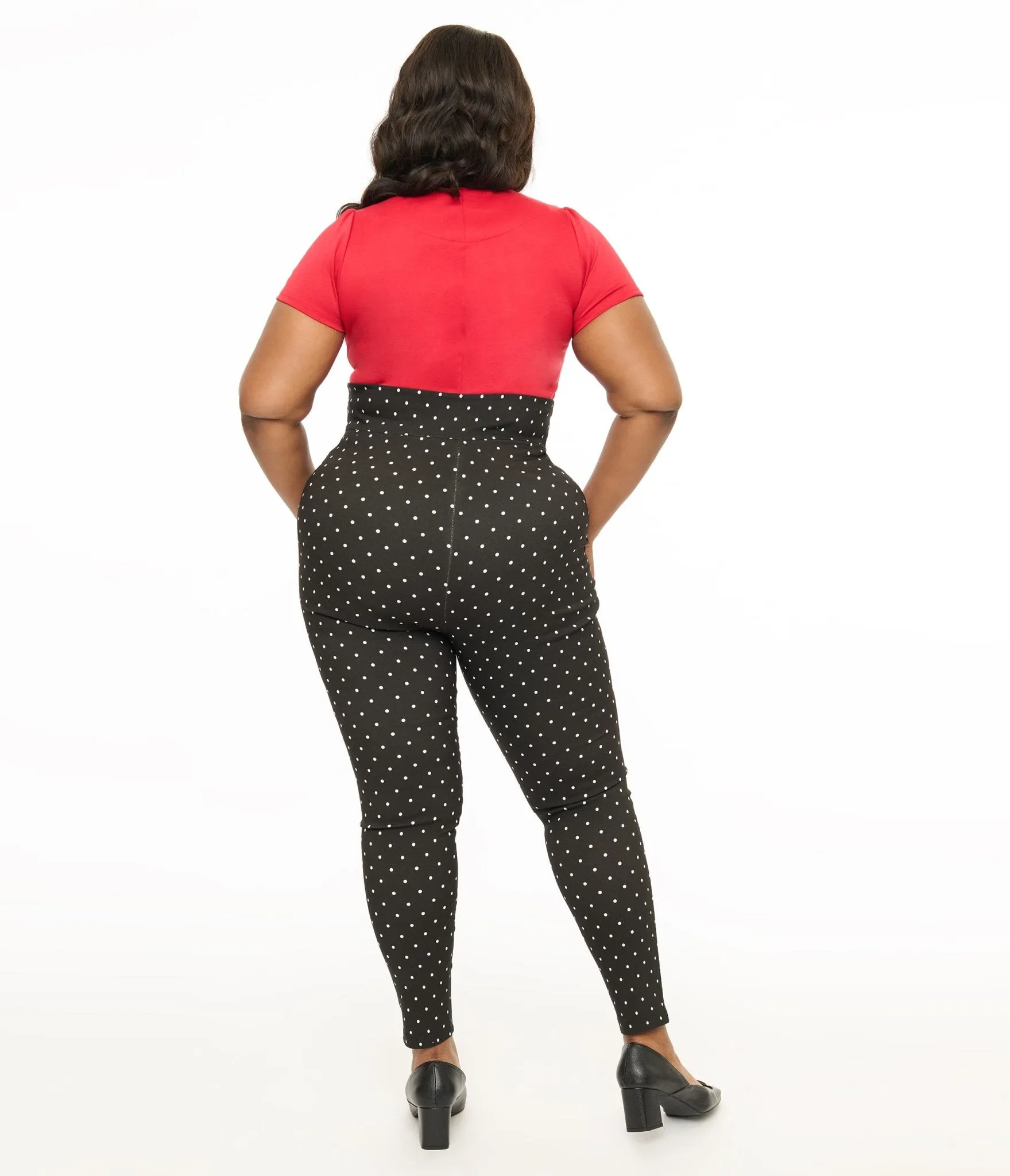 Disney Mickey & Friends Collection by Unique Vintage Plus Size Black & White Pin Dot Mickey & Minnie Mouse Pocket Rizzo Cigarette Pants