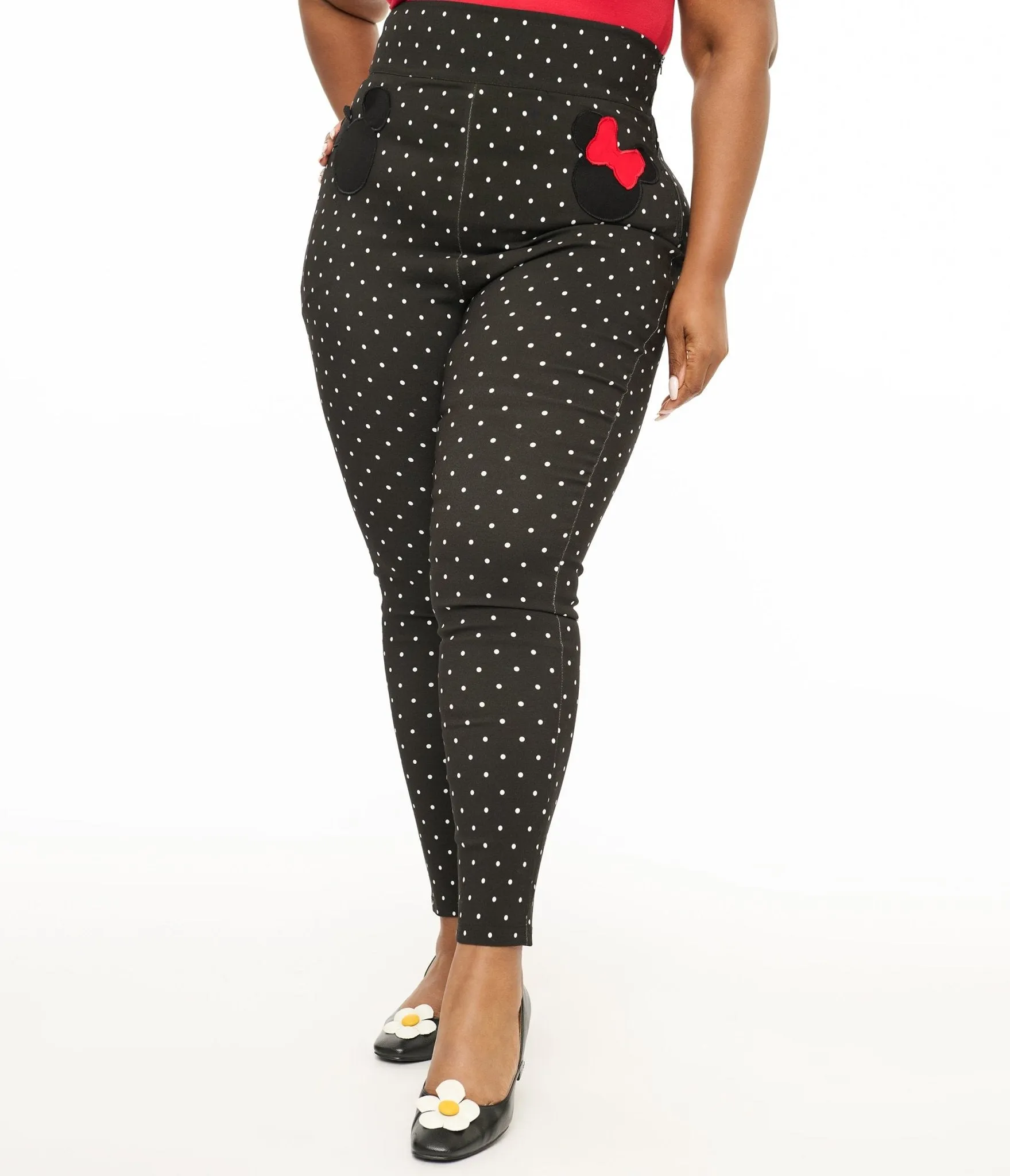 Disney Mickey & Friends Collection by Unique Vintage Plus Size Black & White Pin Dot Mickey & Minnie Mouse Pocket Rizzo Cigarette Pants