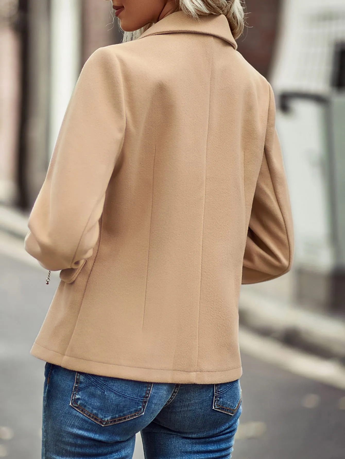 Double Breasted Lapel Collar Tweed Overcoat