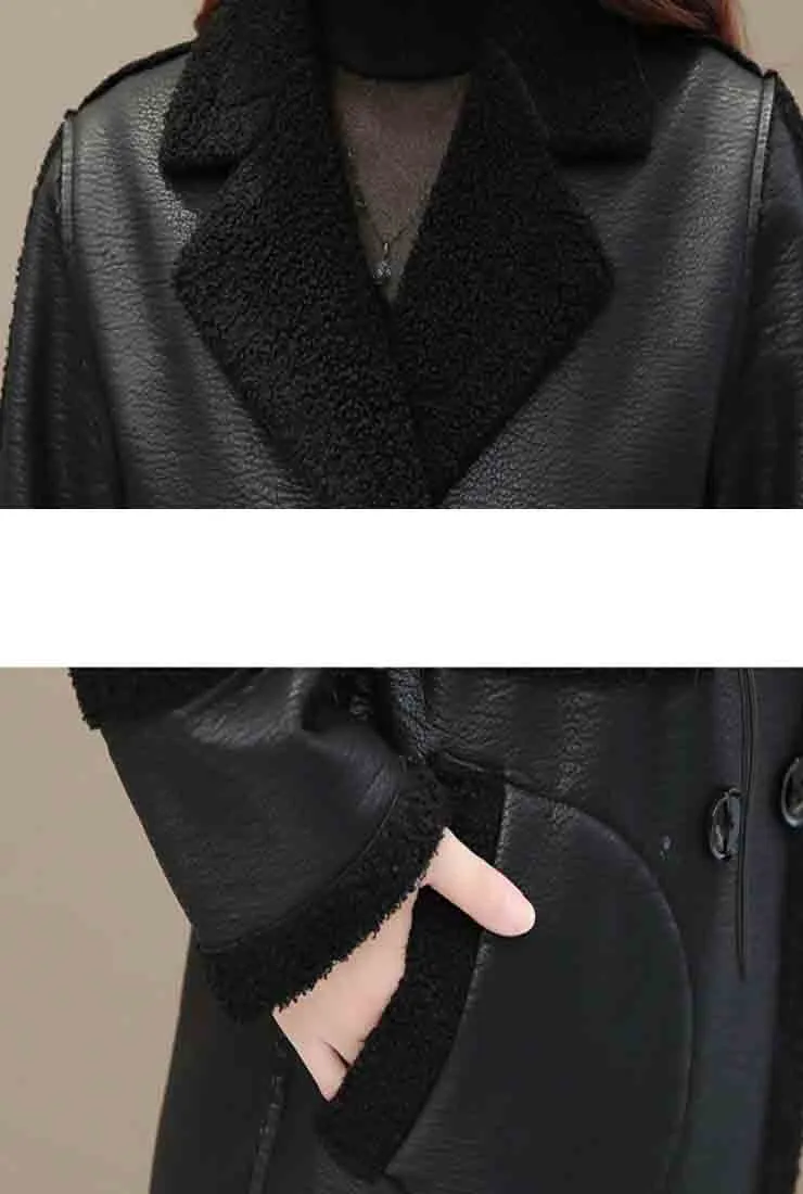 Faux Leather Mid-Length Trench Coat With Fur(Plus Size)