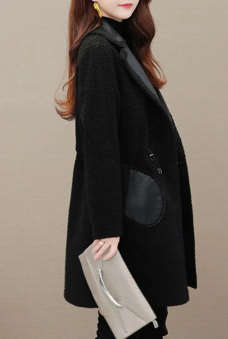 Faux Leather Mid-Length Trench Coat With Fur(Plus Size)