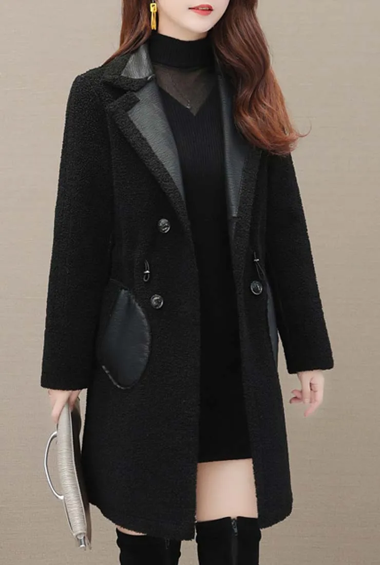 Faux Leather Mid-Length Trench Coat With Fur(Plus Size)