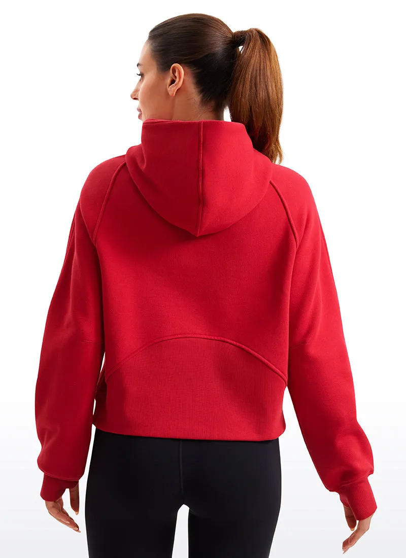 Fleece Lined Half Zip Hoodies with Thumb Holes