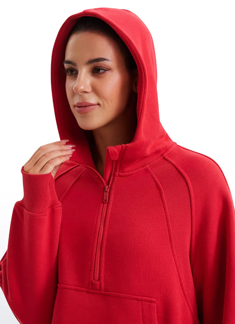 Fleece Lined Half Zip Hoodies with Thumb Holes