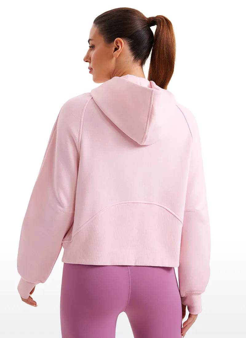 Fleece Lined Half Zip Hoodies with Thumb Holes