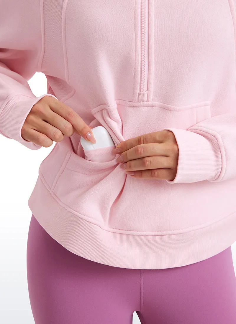 Fleece Lined Half Zip Hoodies with Thumb Holes