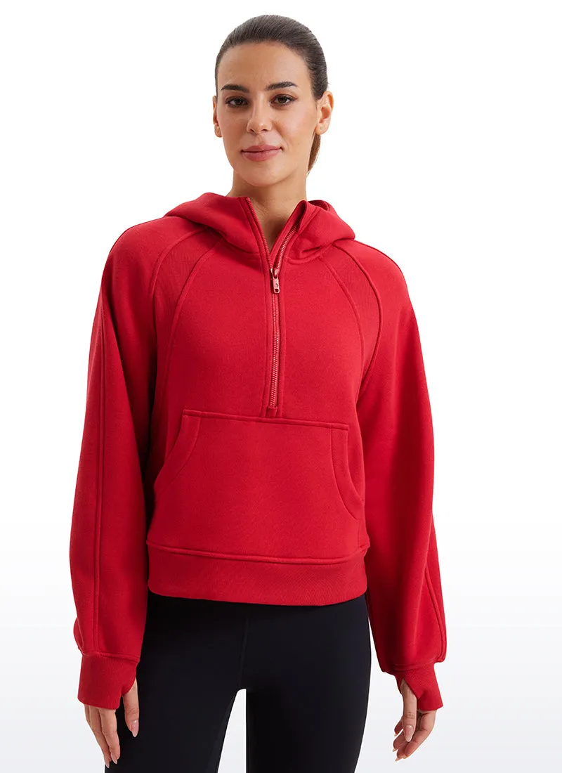 Fleece Lined Half Zip Hoodies with Thumb Holes