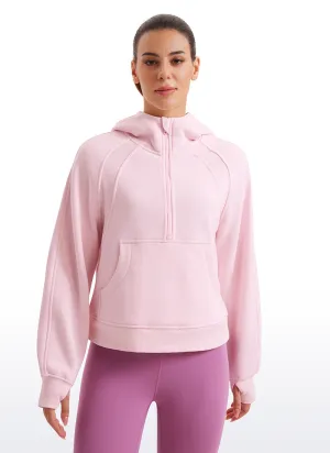 Fleece Lined Half Zip Hoodies with Thumb Holes