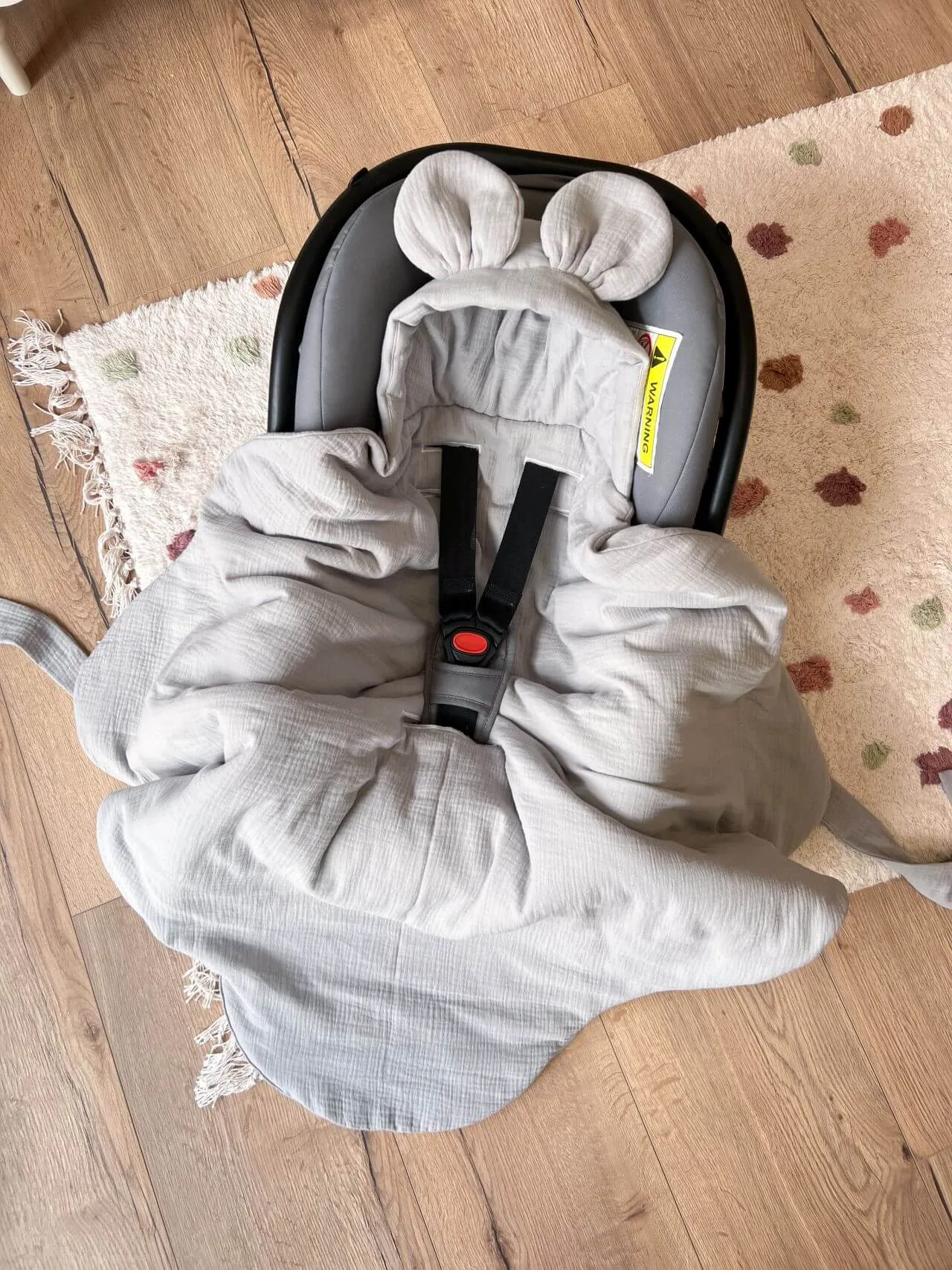 Handmade Car Seat Blanket - 100% Muslin Cotton - Grey