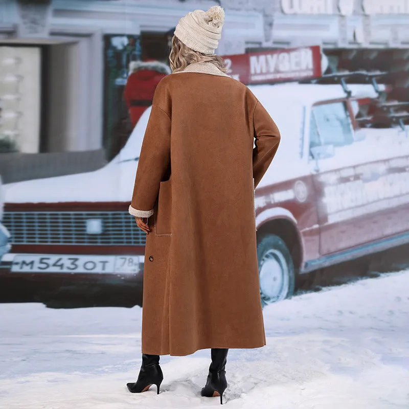 Hot Sale Women Suede Faux Shearpa Fur Overcoats