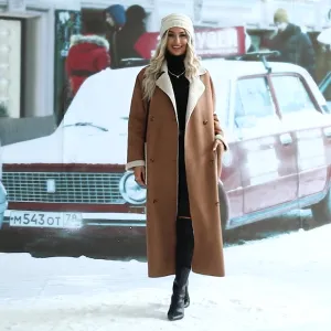 Hot Sale Women Suede Faux Shearpa Fur Overcoats