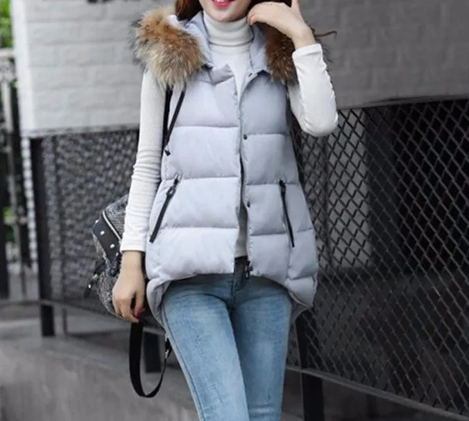 Long Winter Women's Vest With Fur Collar