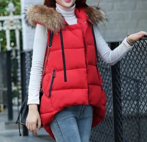 Long Winter Women's Vest With Fur Collar