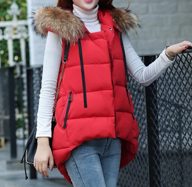 Long Winter Women's Vest With Fur Collar