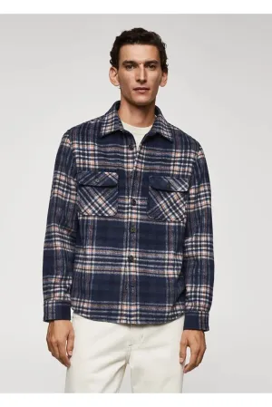 Mango Men's Checked Wool Blend Shirt Jacket