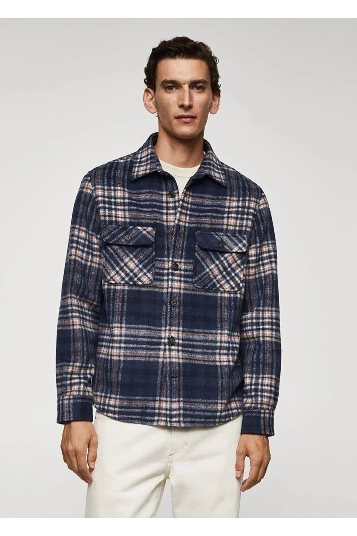 Mango Men's Checked Wool Blend Shirt Jacket
