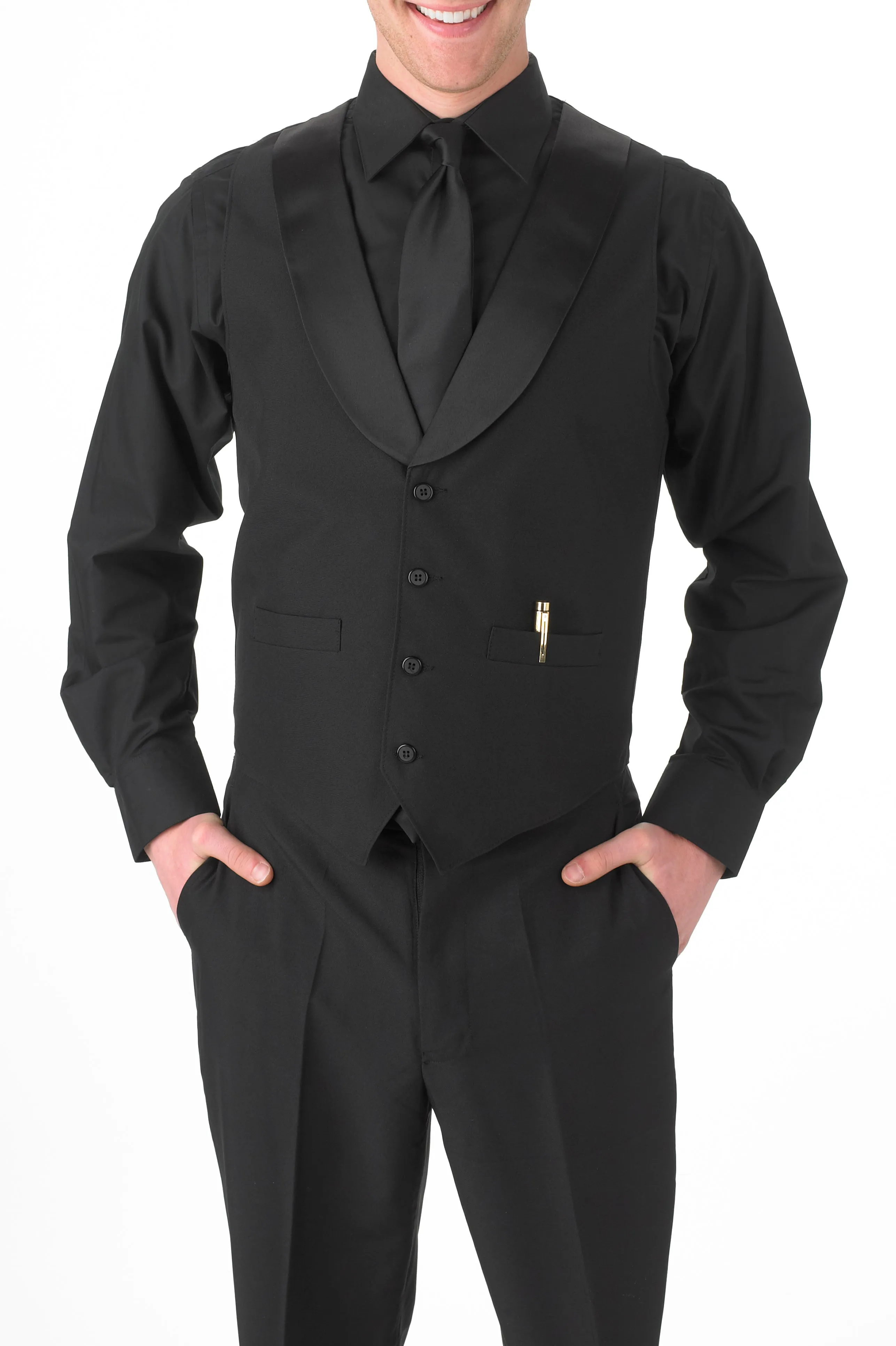 Men's Black Satin Shawl Lapel Vest