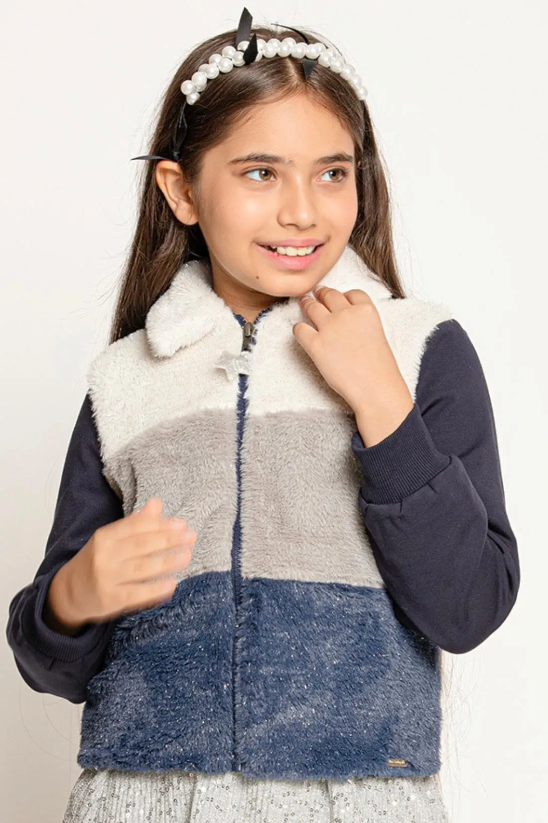 One Friday Kids Girls Navy Blue Shirt Collar Jacket