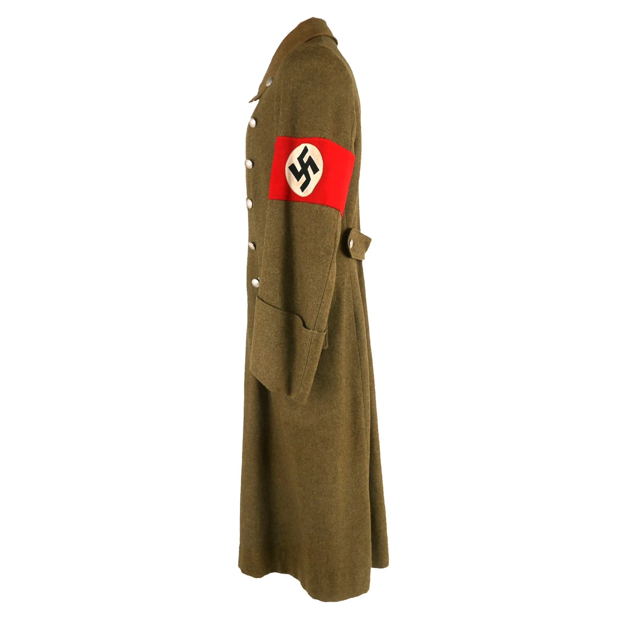 Original WWII German NSDAP and SA Brown Wool Mantel Greatcoat with Armband and RZM Tag - Sturmabteilung