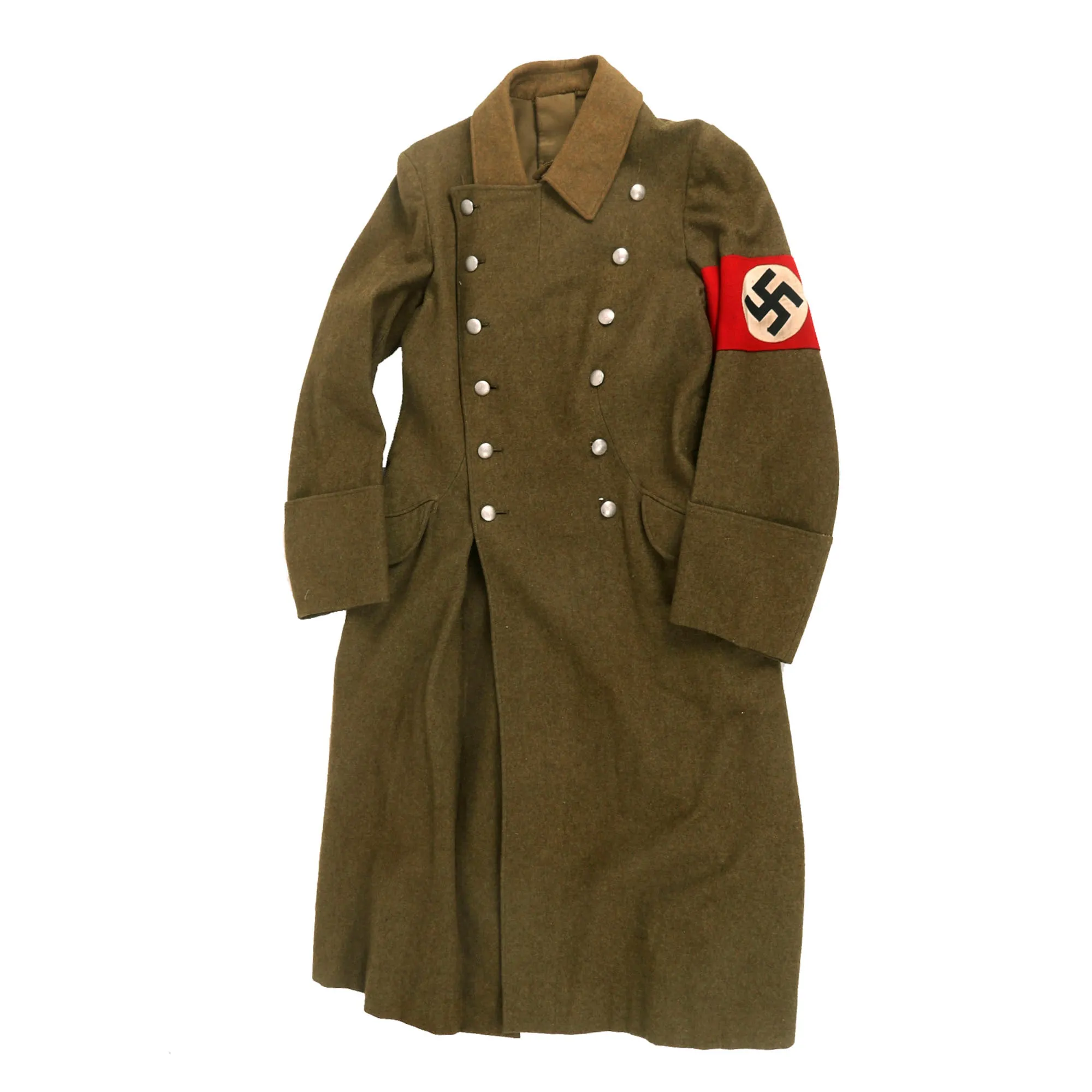 Original WWII German NSDAP and SA Brown Wool Mantel Greatcoat with Armband and RZM Tag - Sturmabteilung